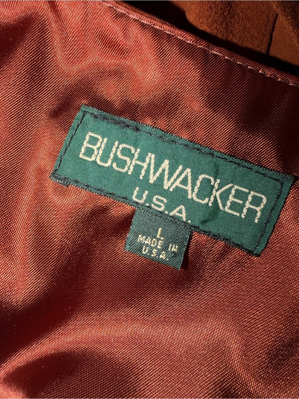 Vintage 90s Bushwacker USA Suede Leather Vest Brown Rust Western Boho Large - Picture 2 of 6